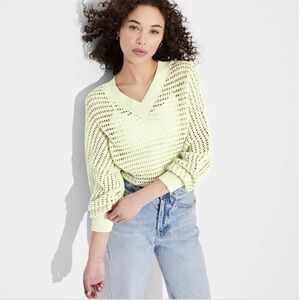 Women's V-Neck Open Work Pullover Sweater